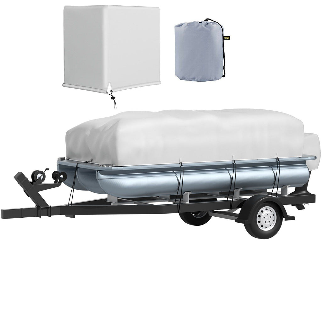 Pontoon Boat Cover, Fit for 21'-24' Boat, Heavy Duty 600D Marine Grade Oxford Fabric, UV Resistant Waterproof Trailerable Boat Cover w/ 7 Wind-Proof Straps, Gray