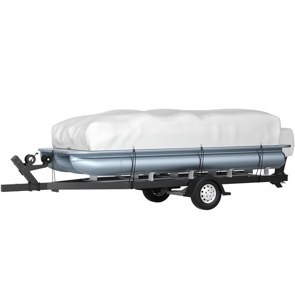 Pontoon Boat Cover, Fit for 25'-28' Boat, Heavy Duty 600D Marine Grade Oxford Fabric, UV Resistant Waterproof Trailerable Boat Cover w/ 2 Support Poles and 7 Wind-Proof Straps, Gray