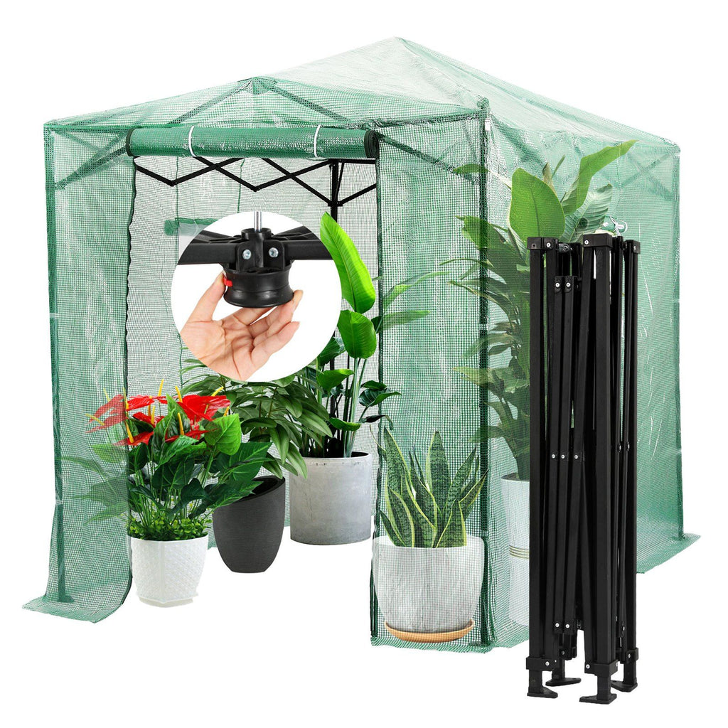 Pop Up Greenhouse, 8'x 6'x 7.5' Pop-up Green House, Set Up in Minutes, High Strength PE Cover with Doors & Windows and Powder-Coated Steel Frame, Suitable for Planting and Storage, Green