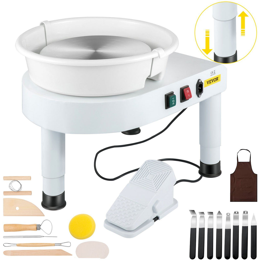Pottery Wheel, 14in Ceramic Wheel Forming Machine, 0-300RPM Speed 0-7.8in Lift Table Electric Clay Machine, Foot Pedal Detachable Basin Sculpting Tool Accessory Kit for Work Home Art Craft DIY