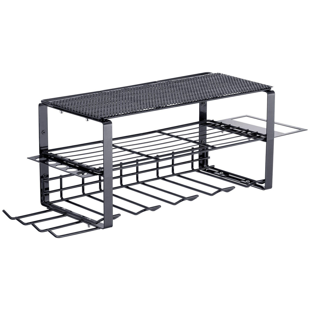 Power Tool Organizer, 4 Slot, 3 Layers, Cordless Drill Holder Wall Mount, Battery Charging Station Storage Rack, Multi-Function Garage Organization, Heavy Duty Metal Shelf for Screwdriver Pliers