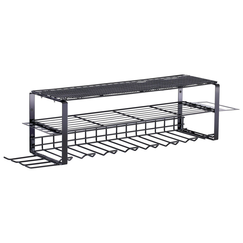 Power Tool Organizer, 7 Slot, 3 Layers, Cordless Drill Holder Wall Mount, Battery Charging Station Storage Rack, Multi-Function Garage Organization, Heavy Duty Metal Shelf for Screwdriver Pliers