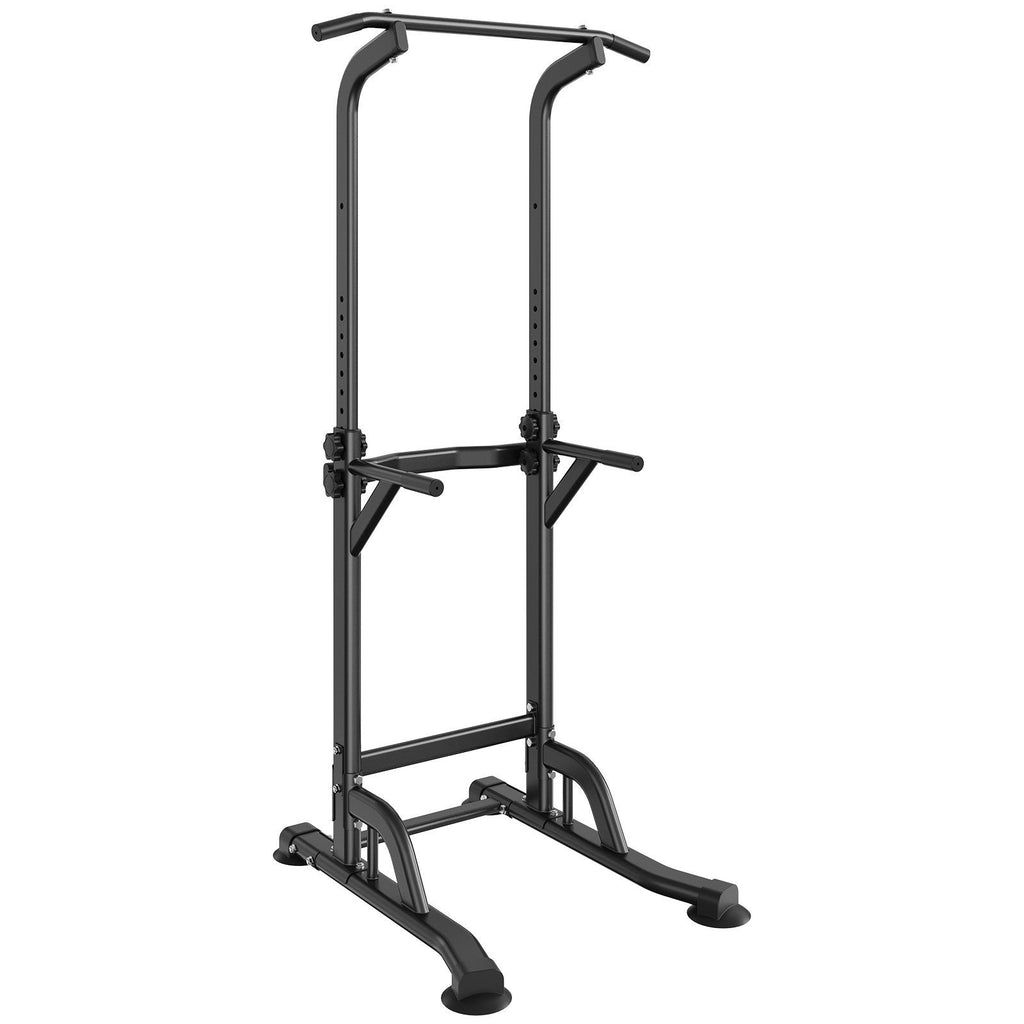 Power Tower Dip Station, 10-Level Height Adjustable Pull Up Bar Stand, Multi-Function Strength Training Workout Equipment with 4 Suction Foot Covers, Home Gym Fitness Dip Bar Station, 330LBS