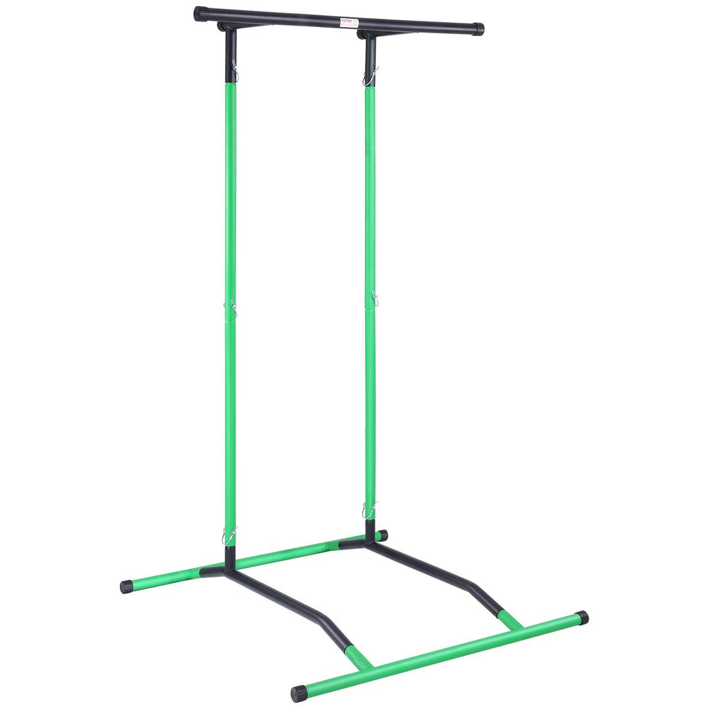 Power Tower Dip Station, 2-Level Height Adjustable Pull Up Bar Stand, Multi-Function Strength Training Workout Equipment, Home Gym Fitness Dip Bar Station, 220LBS Weight Capacity, Black & Green