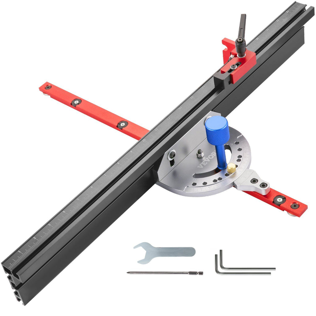 Precision Miter Gauge, 18" Aluminum Table Saw Miter Gauge w/ 60 Degree Angled Ends for Max. Stock Support and a Repetitive Cut Flip Stop, Miter Saw Fence w/Laser Marking Scale