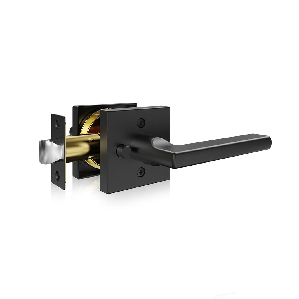 Privacy Door Handle, 5-Pack Matte Black Door Lever, Right or Left Handing Reversible Lever with Keyless Lock, 45° Rotation to Open, Square Interior Door Handles for Bathroom and Bedroom Doors