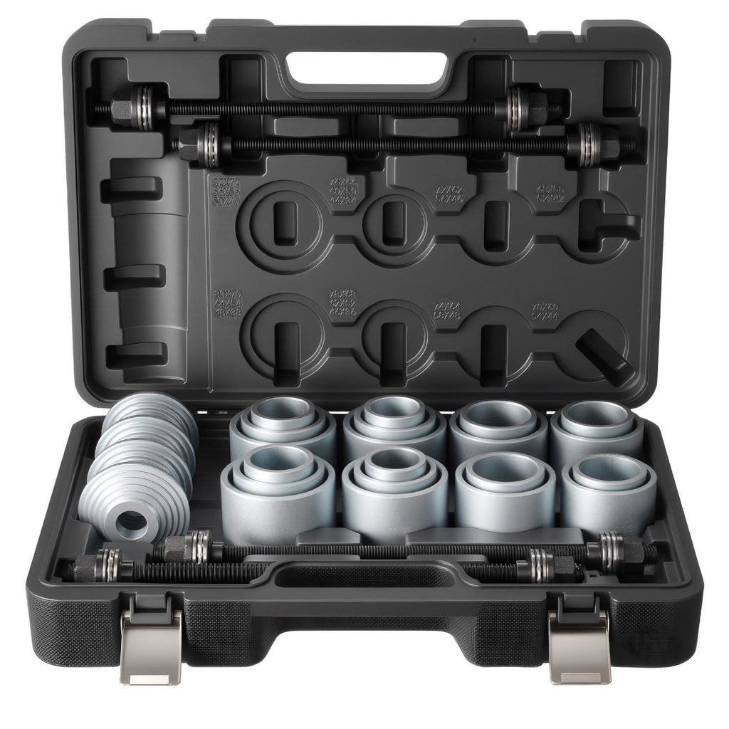 Pull and Press Sleeve Kit, 28 PCS, Steel Bush Removal Insertion Sleeve Tools with Carrying Case, Compatible with LCV and HGV Engines, for Removing and Installing Bushings, Bearings, and Seals