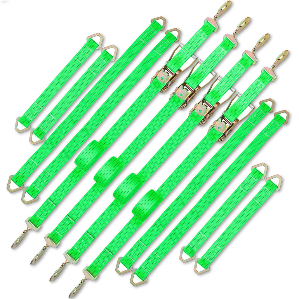 Ratchet Tie Down Straps, 2'' x 15.6' Heavy Duty Ratchet Straps with Snap Hooks, 4000 lbs Working Load, 4 Pack Tie Down Set Includes 8 Axle Straps for Moving Motorcycle, Cargo & Daily Use