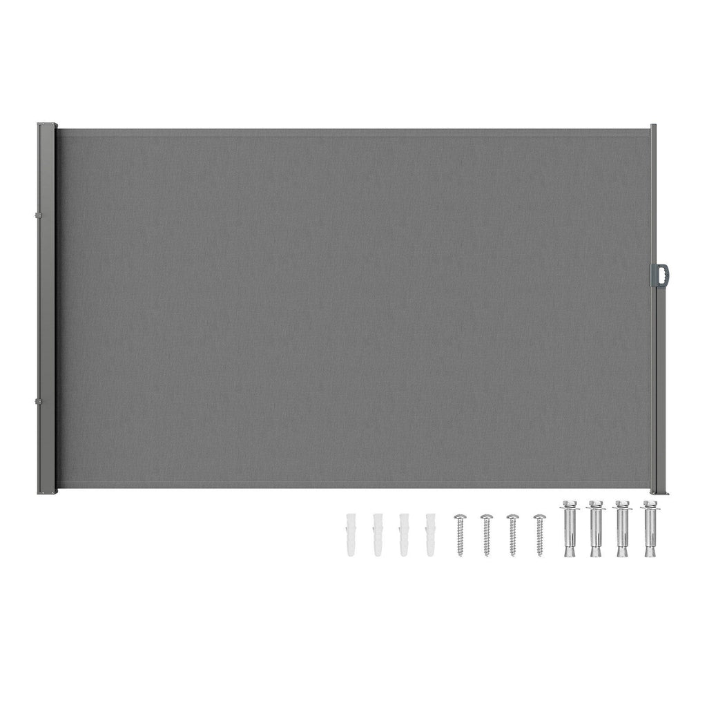 Retractable Side Awning, 71''x 118'' Outdoor Privacy Screen, 180g Polyester Water-proof Retractable Patio Screen, UV 30+ Room Divider Wind Screen for Patio, Backyard, Balcony, Gray