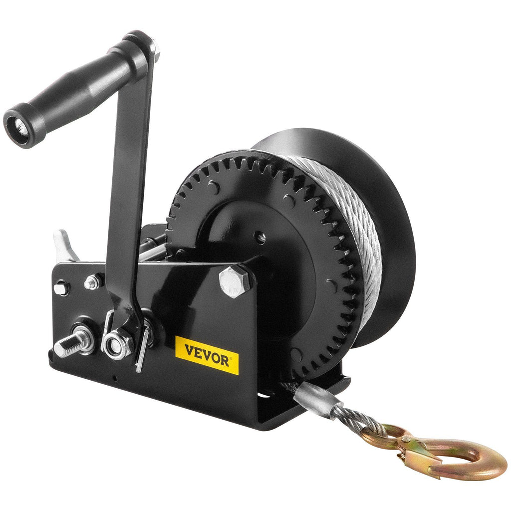 Rope Crank, 3500 LBS Capacity Heavy Duty Hand Winch with 10 m(32.8 ft) Wire Cable and Alloy Hook, w/ 2-Gear Two-Way Manual Operated Ratchet, for ATVs Boats Trailers Trucks Auto Marine, Black