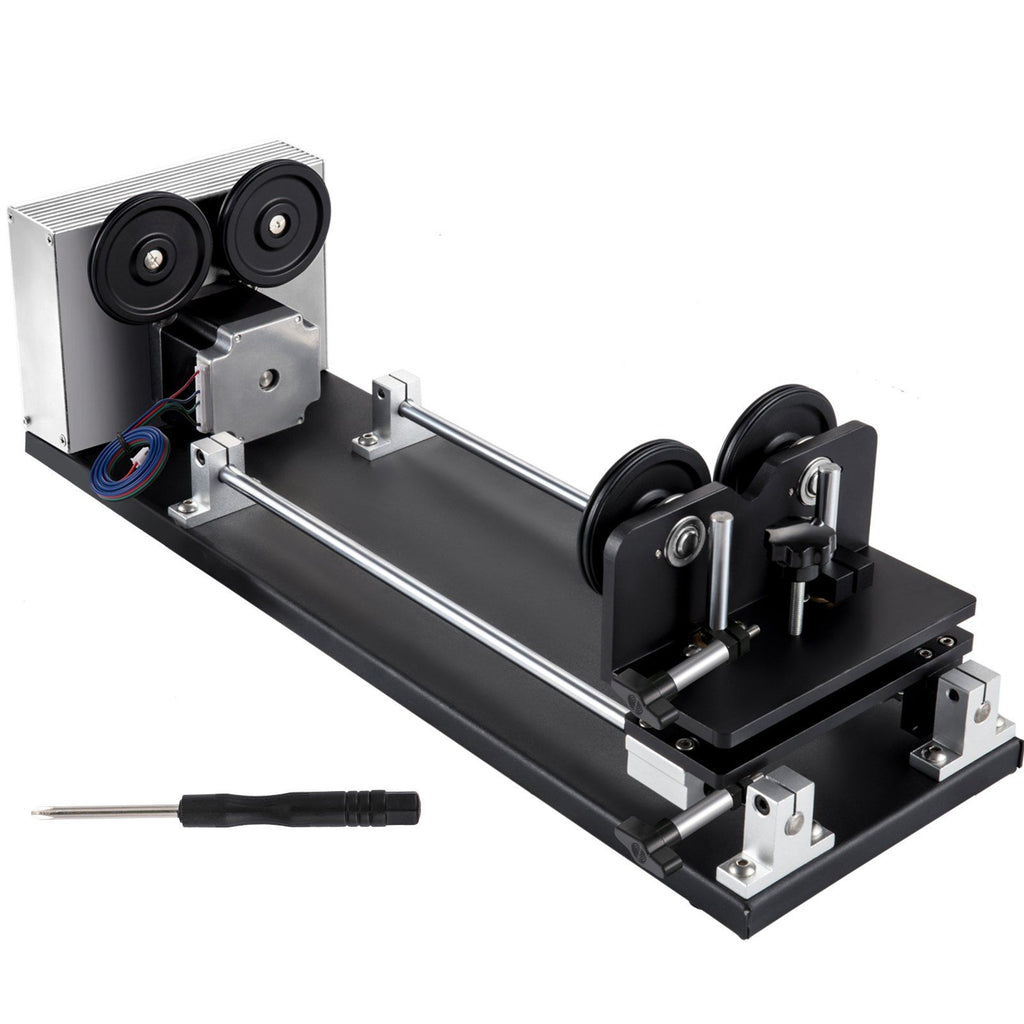 Rotary Axis Attachment, 4 Wheels Laser Rotary Attachment, Nema23 Stepper Motor Laser Cutter Rotary, 50-350 mm Laser Rotary Axis for Engraving Cutting Machine Spherical Carving Cylinder Carving