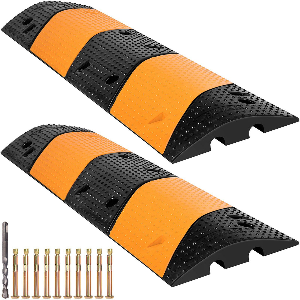 Rubber Speed Bump, 2 Pack 2 Channel Speed Bump Hump, 40.2" Long Modular Speed Bump Rated 22000 LBS Load Capacity, 40.2 x 11.8 x 2.4 inch Garage Speed Bump for Asphalt Concrete Gravel Driveway