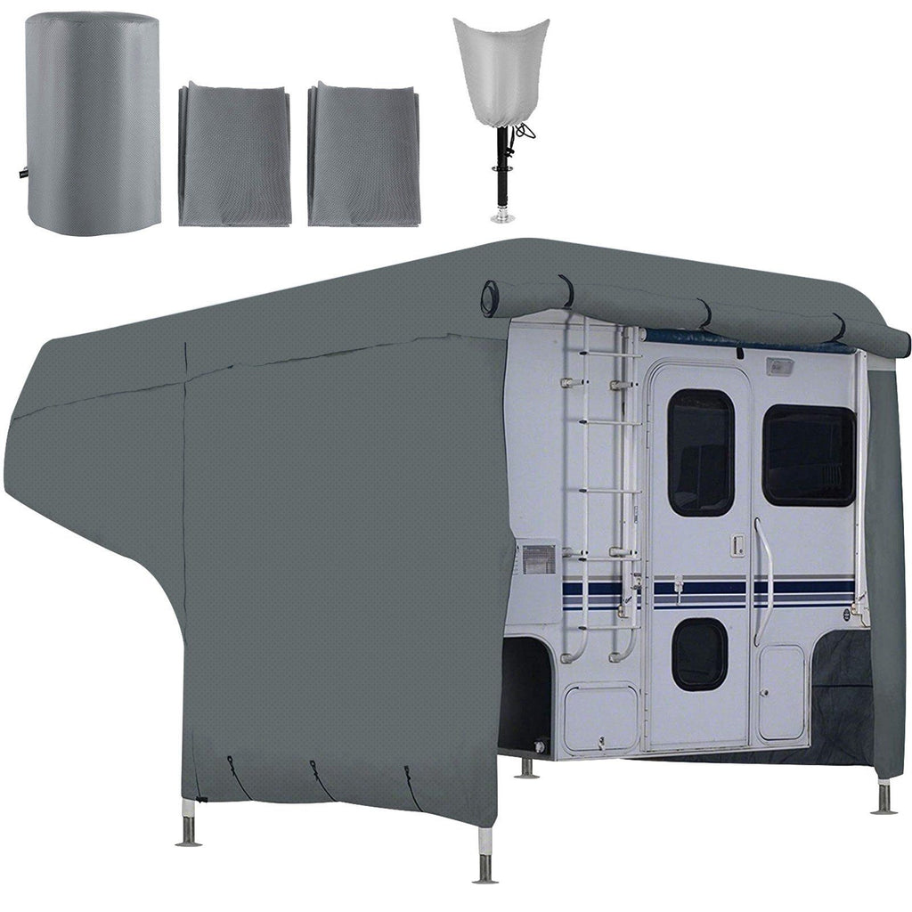 RV Cover, 8'-10' Travel Trailer RV Cover, Windproof RV & Trailer Cover, Extra-Thick 4 Layers Durable Camper Cover, Waterproof Ripstop Anti-UV for RV Motorhome with Adhesive Patch & Storage Bag