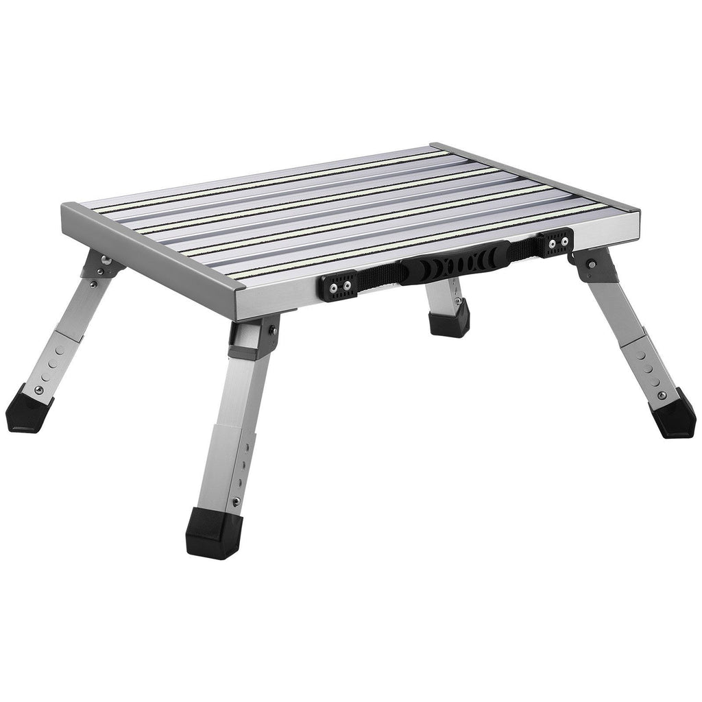 RV Steps, Aluminum Alloy Folding Platform Step Adjustable Height, Portable Step Stool with Wide Anti-Slip Surface, Rubber Feet, Reflective Strips and Handle, Supports Up to 1000lbs