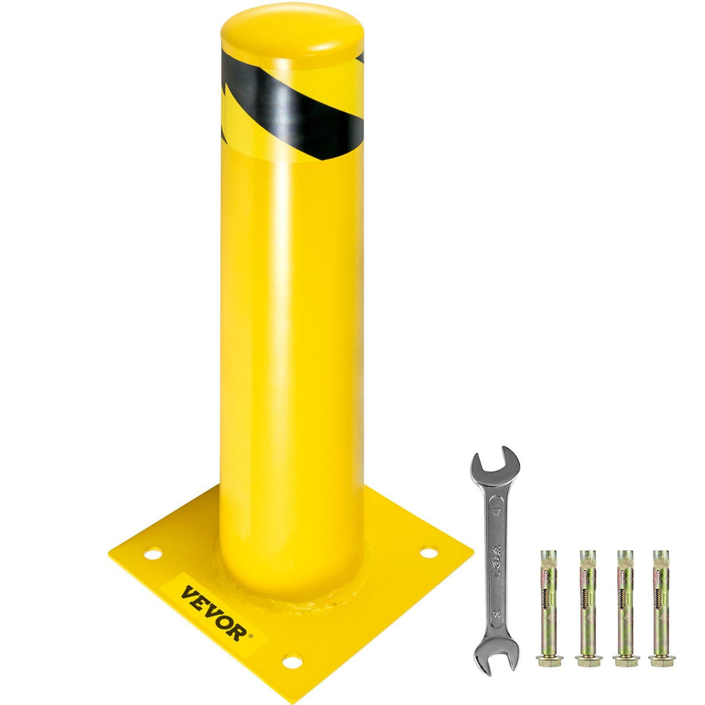 Safety Bollard, 24"x5.5" Safety Barrier Bollard, 5-1/2" OD 24" Height Yellow Powder Coat Pipe Steel Safety Barrier with 4 Free Anchor Bolts for Traffic-Sensitive Area