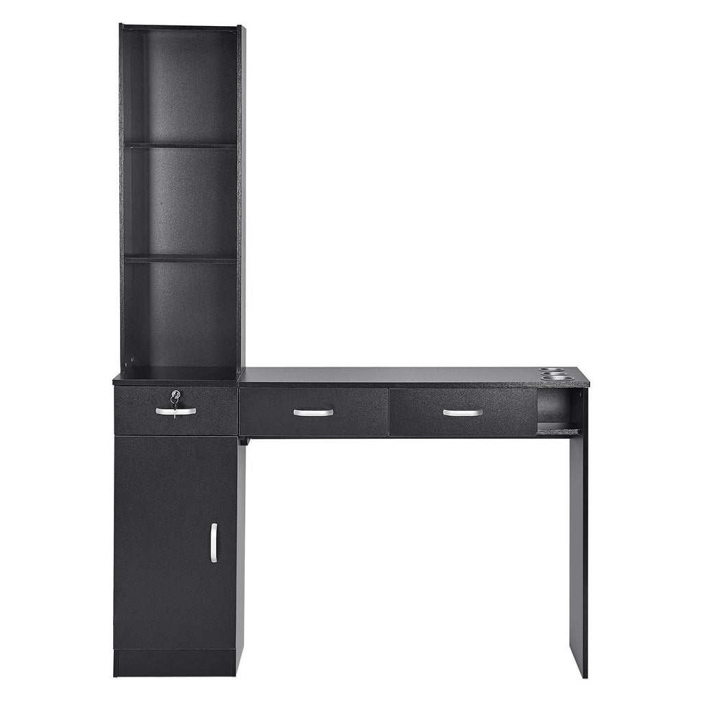Salon Workstation, Wall-Mounted Unit for Hair Professionals, Spa Styling Storage Solution, Includes 1 Cabinet, 3 Shelves & 3 Drawers (1 with Lock), in Sleek Black