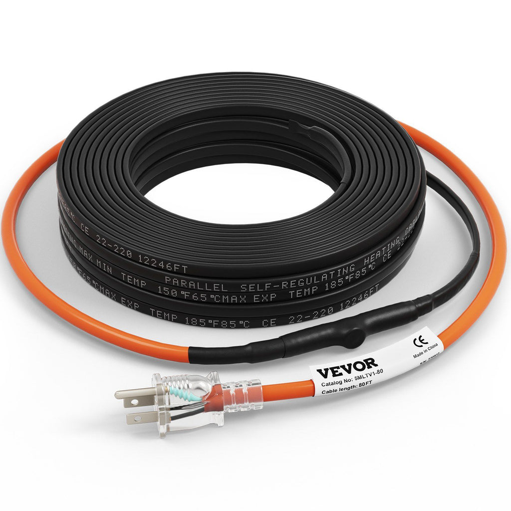 Self-Regulating Pipe Heating Cable, 80-feet 5W/ft Heat Tape for Pipes Freeze Protection, Protects PVC Hose, Metal and Plastic Pipe from Freezing, 120V