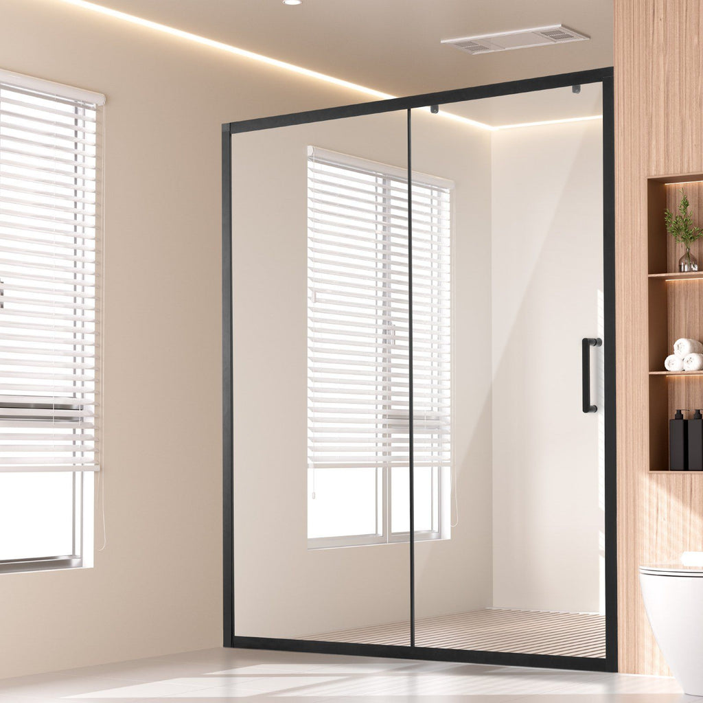 Semi-frameless Shower Door 57.7-59" x 70" Tempered Glass 1/4" Matte Black