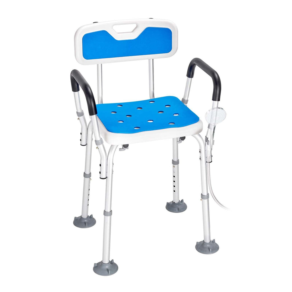 Shower Chair Seat with Padded Arms and Back, Shower Stool with Suction Feet, Shower Chair for Inside Shower Bathtub, Adjustable Height Bench Bath Chair for Elderly Disabled, 400 lbs Capacity