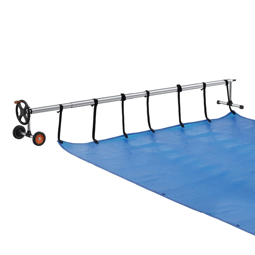 Solar Cover Reel 22 ft, Aluminum Pool Cover Reel for Inground Swimming Pools, Cover Reel Set with Sandbags & Rubber Wheels, Fits for 5-22 ft Width Swimming Pools