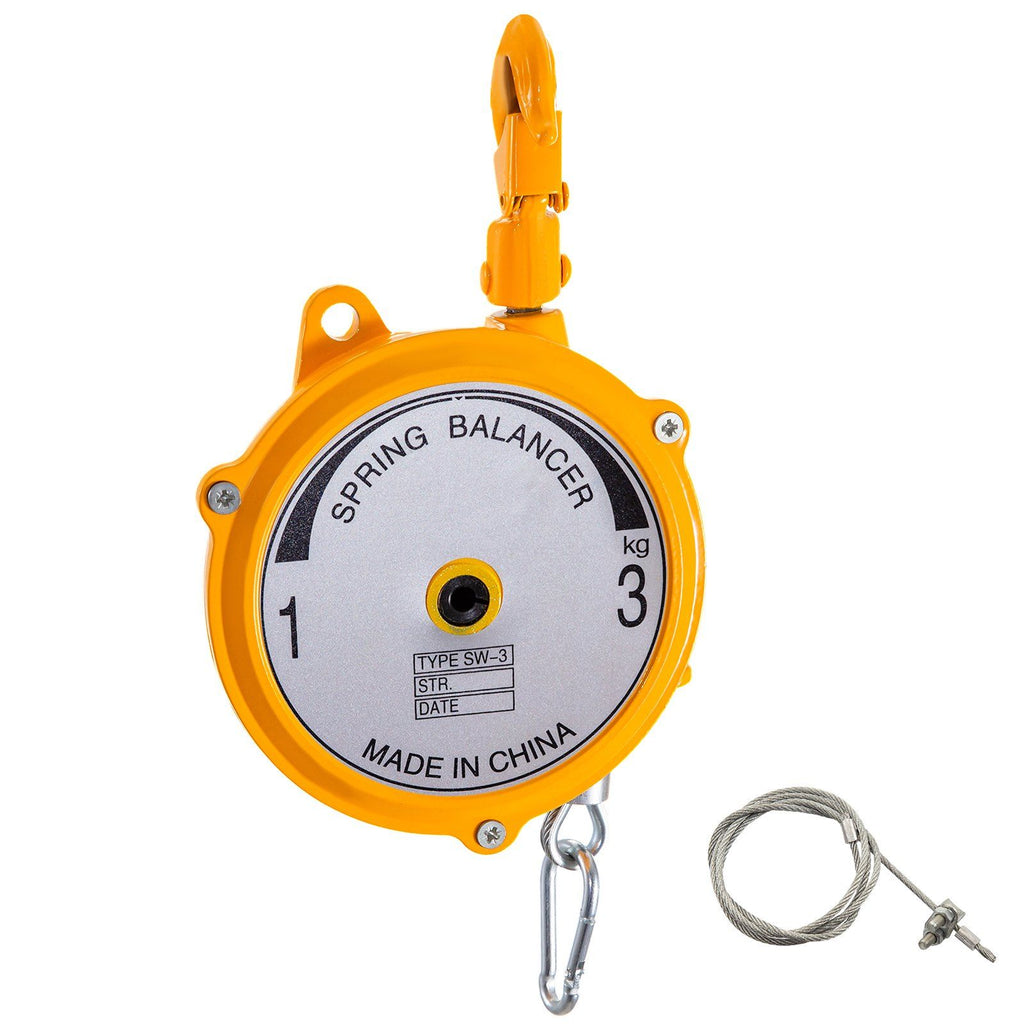 Spring Balancer 2-7lbs(1-3kg) Retractable Tool Holder 1.5m Length Tool Balancer with Hook and Wire Rope Adjustable Balancer Retractor Hanging Holding Equipment in Yellow