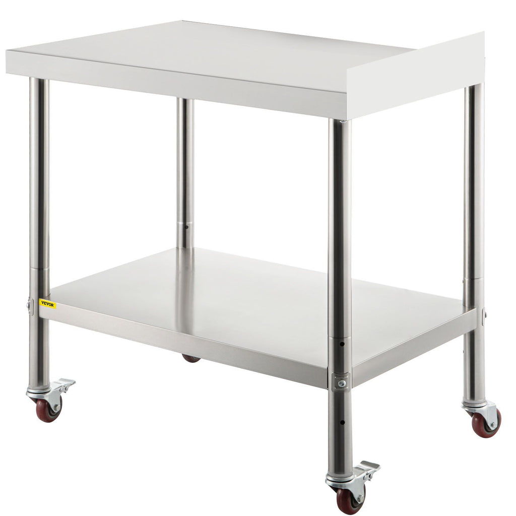 Stainless Steel Prep Table, 24 x 15 x 35 Inch, 440lbs Load Capacity Heavy Duty Metal Worktable with Backsplash Adjustable Undershelf & 4 Casters, Commercial Workstation for Kitchen Restaurant
