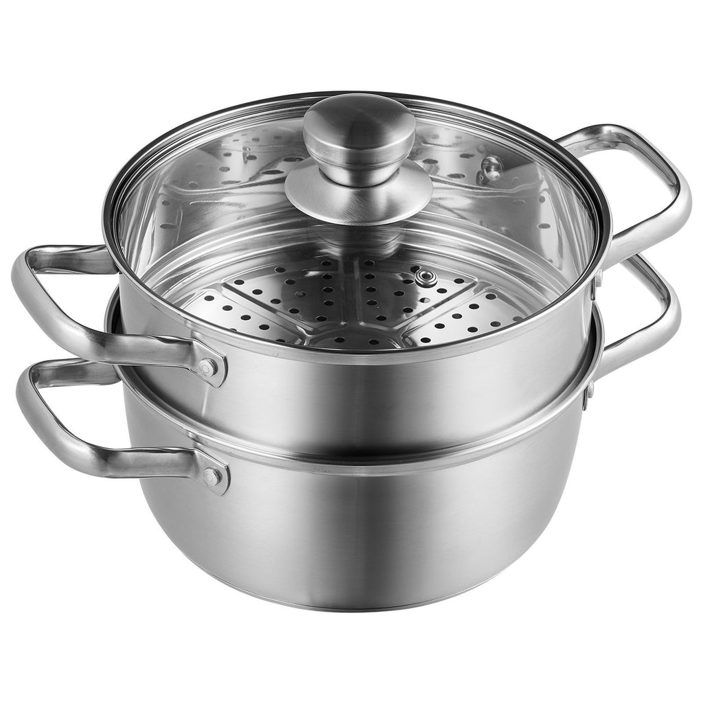Steamer Pot, 9.5in/24cm Steamer Pot for Cooking with 5QT Stock Pot and Vegetable Steamer, Food-Grade 304 Stainless Steel Food Steamer Cookware with Lid for Gas Electric Induction Grill Stove