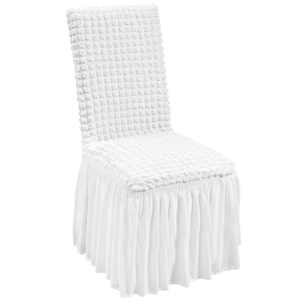 Stretch Spandex Folding Chair Covers, Universal Fitted Chair Cover with Skirt, Removable Washable Protective Slipcovers, for Wedding, Holiday, Banquet, Party, Celebration, Dining (4 PCS White)