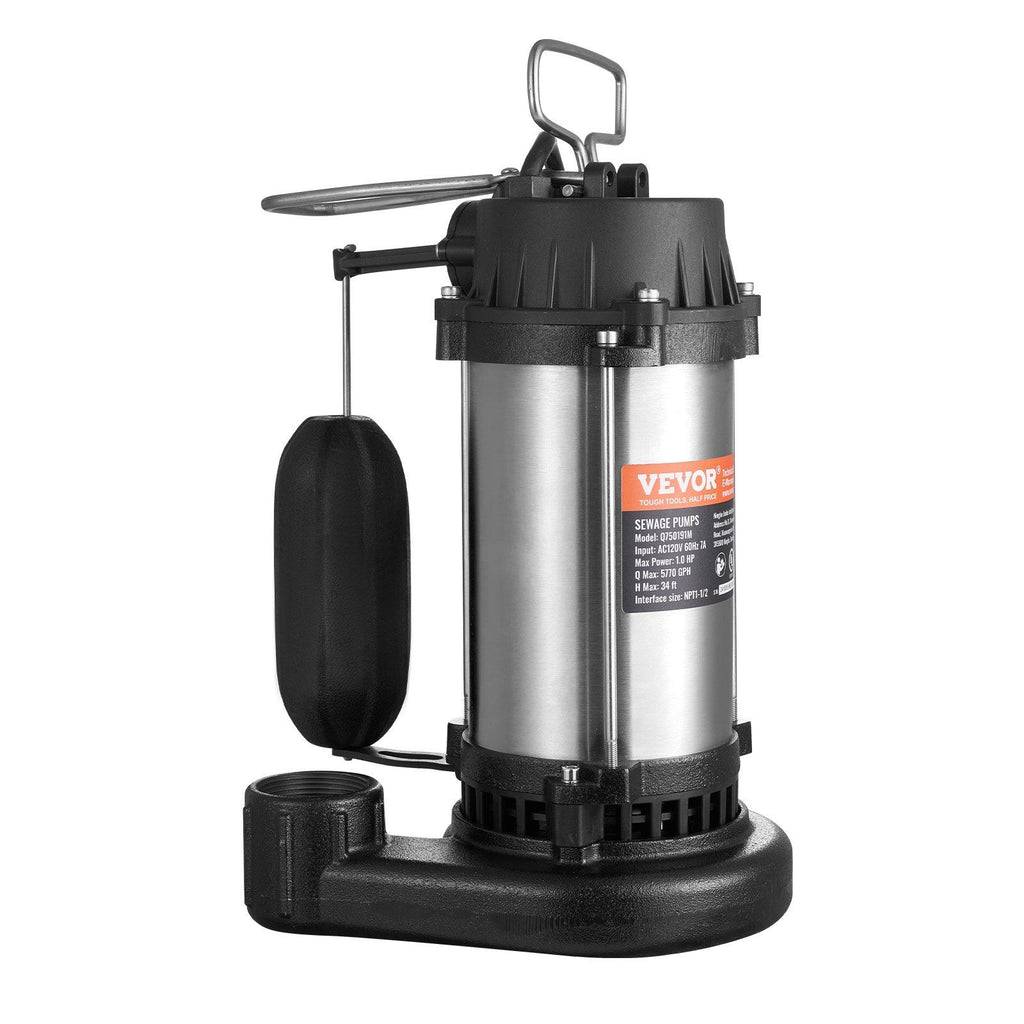 Submersible Sewage Pump Water Pump 1HP 5770GPH 34 ft Lift for Basement