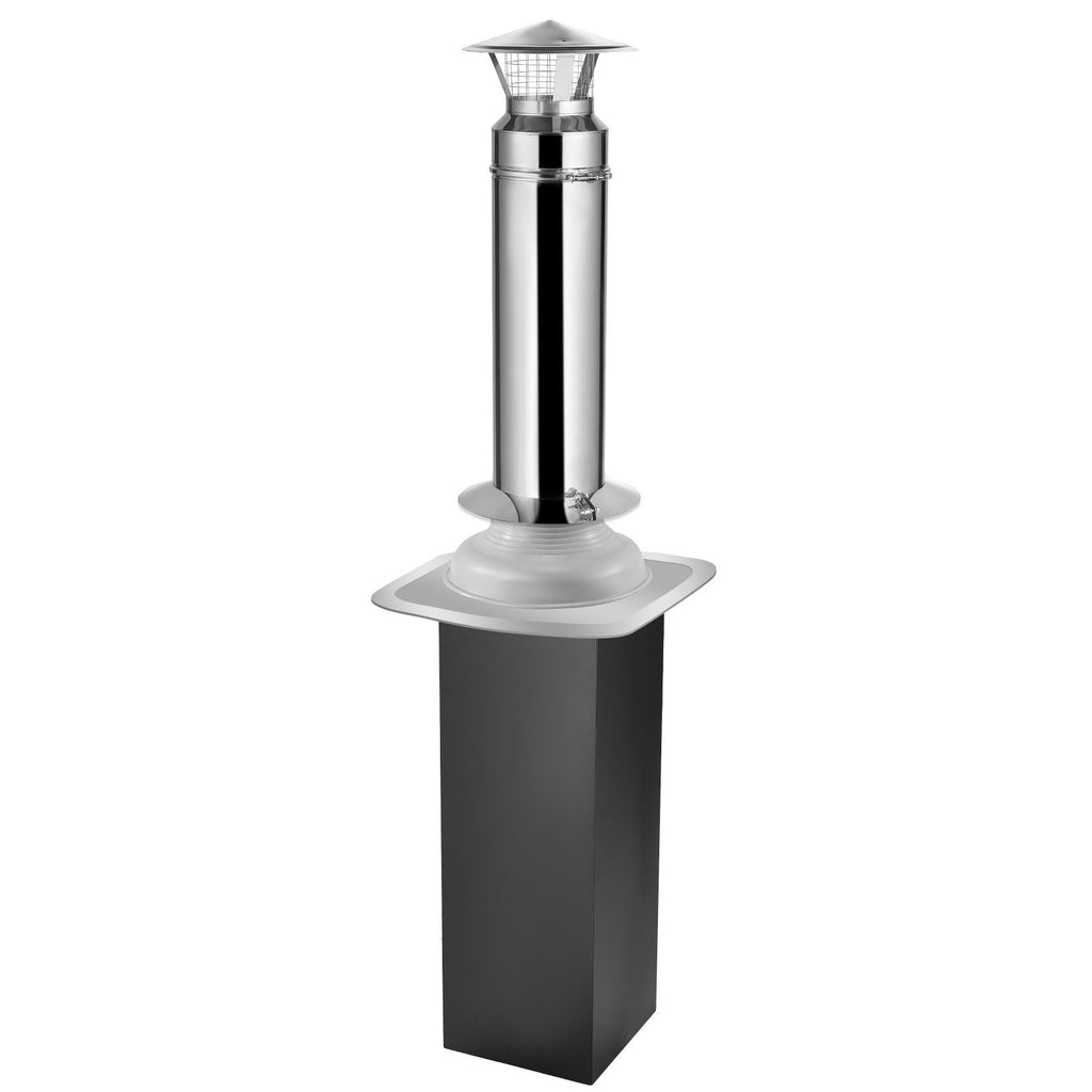 Through the Wall Kit for 6-Inch Chimney Pipe, Stainless Steel Internal Through Wall Chimney Kit with Rain Cap, Roof Waterproof Flashing Plate for 5-30 Degree Roof Pitch(No Straight Pipe)