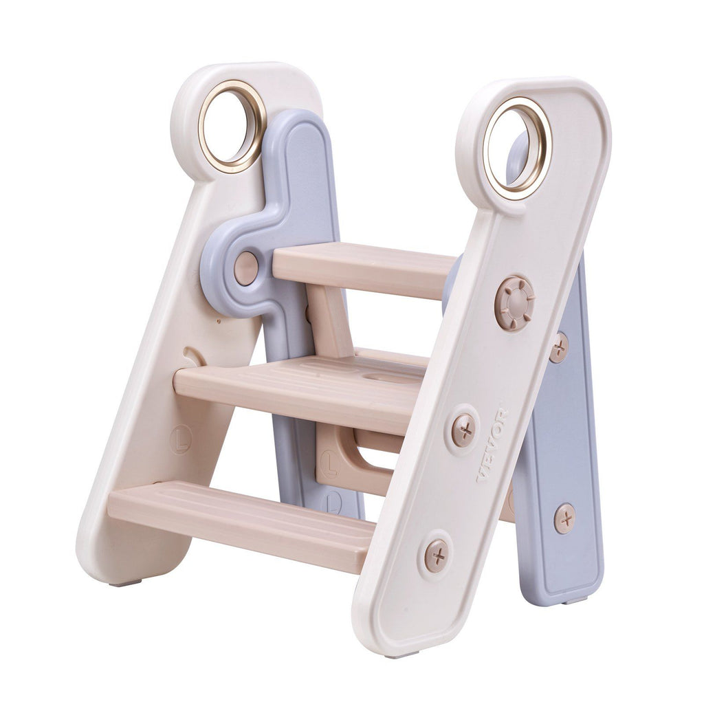 Toddler Step Stool, Adjustable 3 Step to 2-Step Kitchen Stool for Kids, Foldable Plastic Standing Tower Leaning Stool with Handles for Kitchen, Toilet Potty Training, Bathroom (Gray)