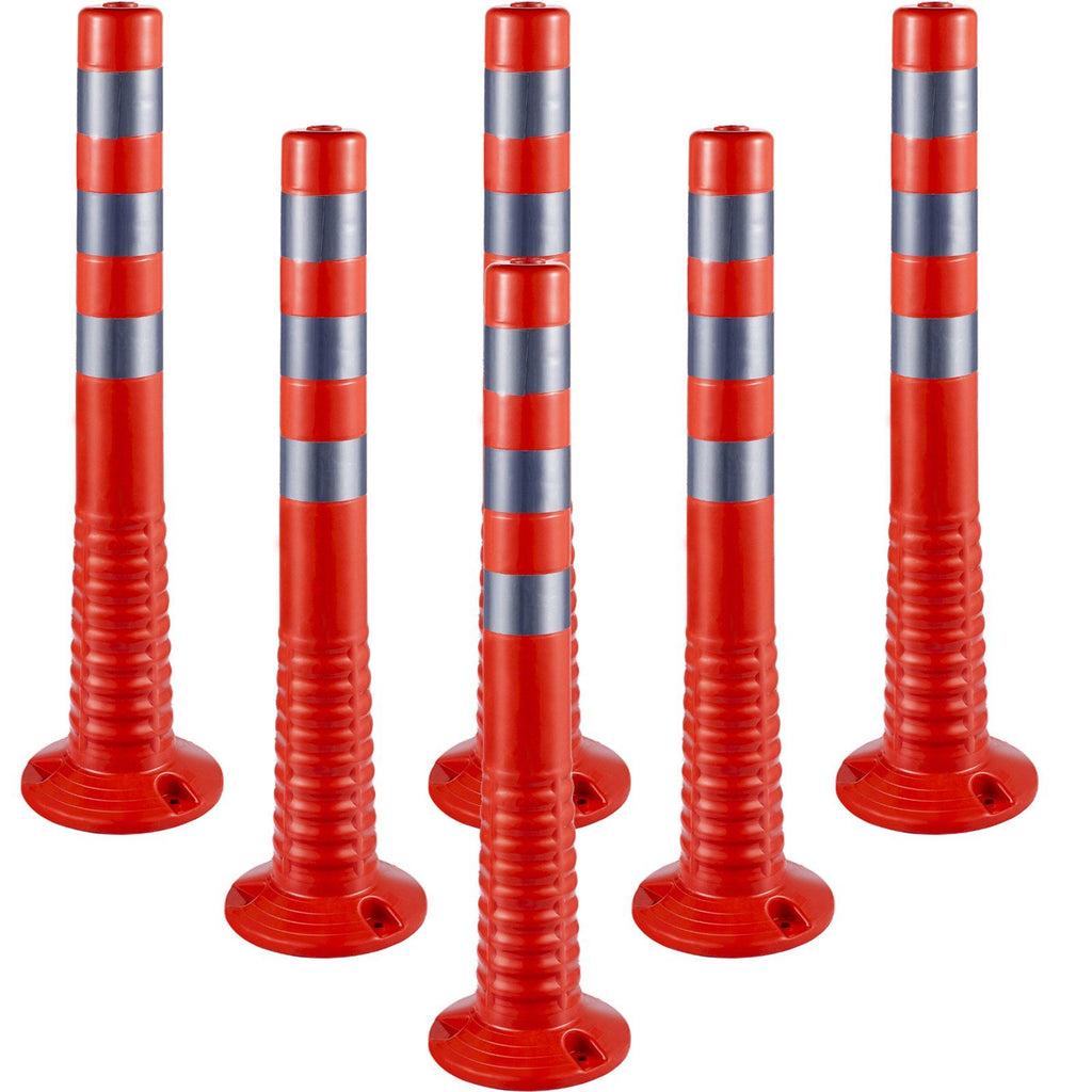 Traffic Delineator, 6 PCS Posts Channelizer Cone, Delineator Post Kit 30' in Height, PU Traffic Post, Orange Safety Cones, Portable Spring Posts with Base, Barrier Cones with Reflective Bands