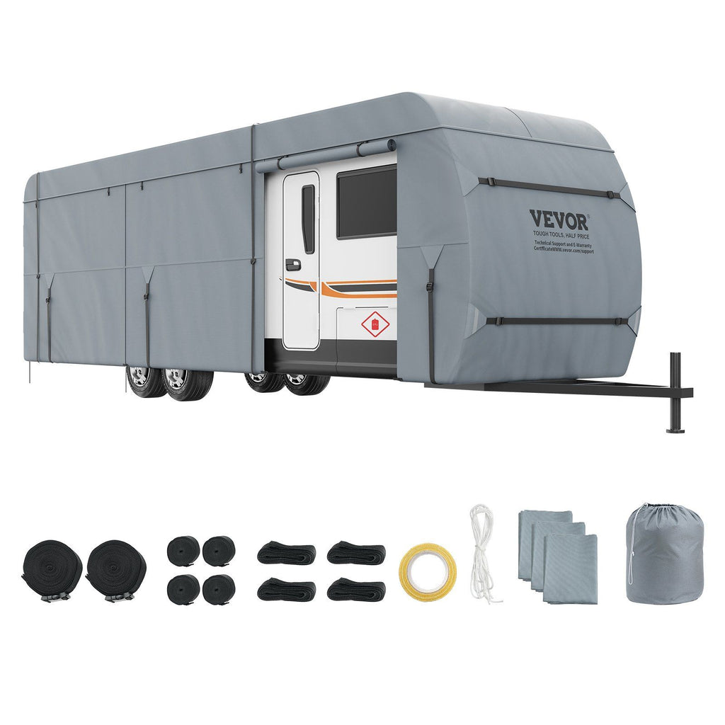 Travel Trailer Cover, 20-22' RV Cover, 4-Layer Non-Woven Fabric Camper Cover, Waterproof, Windproof And Wear-Resistant Class A RV Cover, Rip-Stop Camper Cover with Storage Bag and Patches