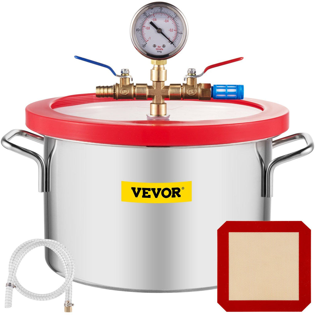 Vacuum Chamber 1.5 Gallon Vacuum Degassing Chamber Glass Lid Stainless Steel Degassing Chamber Silicones for Gas Extraction and Protect Food