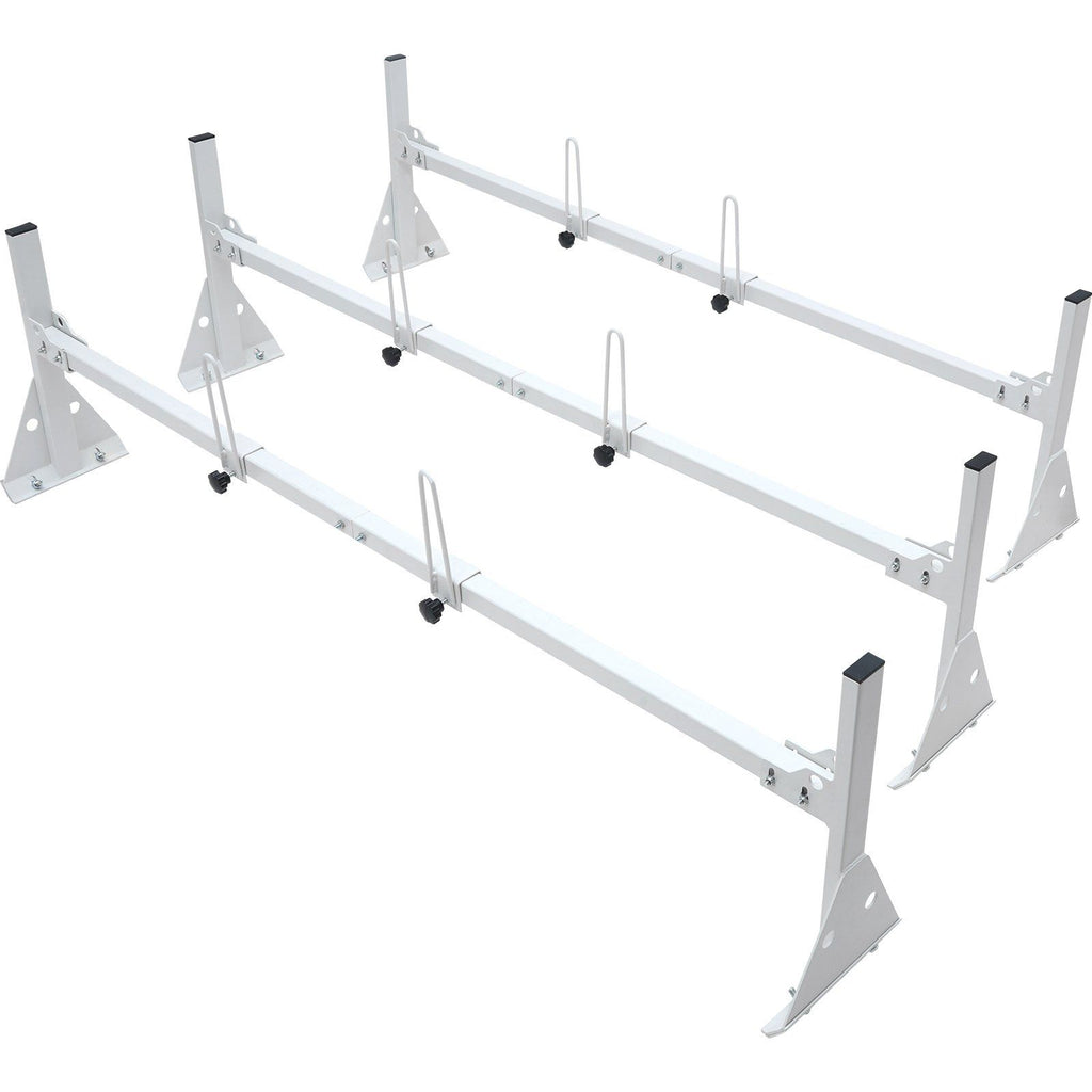 Van Ladder Rack, 56.3-61.4" Adjustable Rain Gutter Van Roof Racks, Alloy Steel Roof Rack with 750 lbs Capacity, Van Roof Ladder Rack with Ladder Stoppers, Compatible with Full-Size Vans, 3 Bars