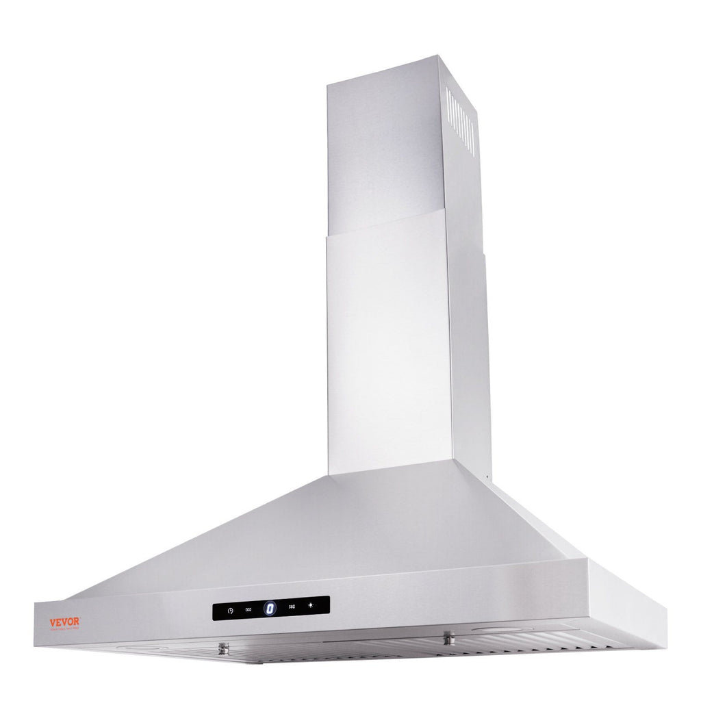 Wall Mount Range Hood, Ductless Chimney-Style Kitchen Stove Vent, Stainless Steel Permanent Filter with 3-Speed Exhaust Fan, 2 Baffle Filters, LED Lights, Touch Control Panel (30 inch)