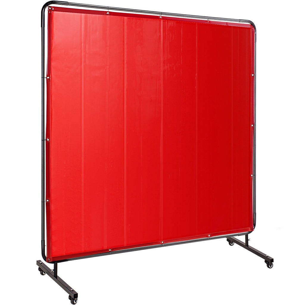 Welding Screen with Frame 6' x 6', Welding Curtain with 4 Wheels, Welding Protection Screen Red Flame-Resistant Vinyl, Portable Light-Proof Professional