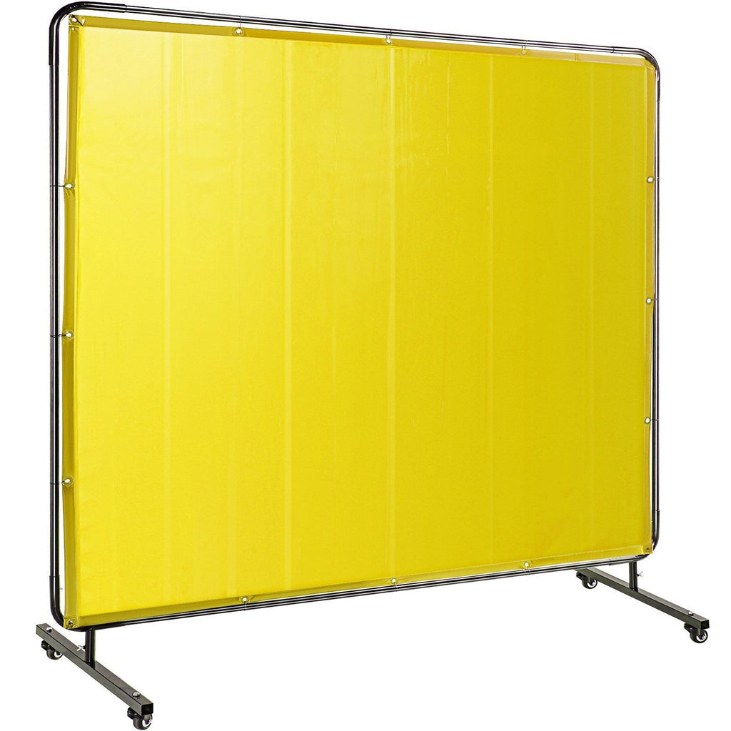Welding Screen with Frame 8' x 6', Welding Curtain with 4 Wheels, Welding Protection Screen Yellow Flame-Resistant Vinyl, Portable Light-Proof Professional
