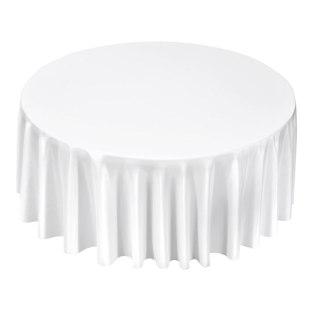 White Round Tablecloths 6 Pack, 132 Inches in Diameter, Stain- & Wrinkle- Resistant, Machine Washable Table Clothes, Polyester Fabric Table Covers for Wedding, Party, Banquet, Formal Events