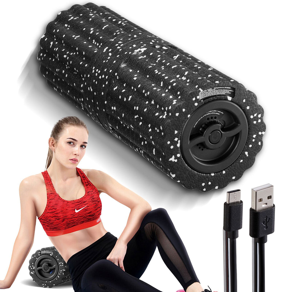 Vibrating Foam Roller, 4-Speed Electric Massage Roller, 16" Rechargeable Muscle Roller with 3D Texture, High Density EEP Foam Massager for Muscle Deep Tissue, Back Pain Relief, Exercise Recovery