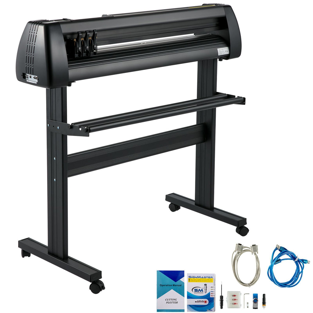 Vinyl Cutter Machine, 28 Inch Paper Feed Cutting Plotter Bundle, Adjustable Force & Speed Vinyl Printer, LCD Display Windows Compatible Sign Making kit with Signmaster Software, Supplies, 3 Blad