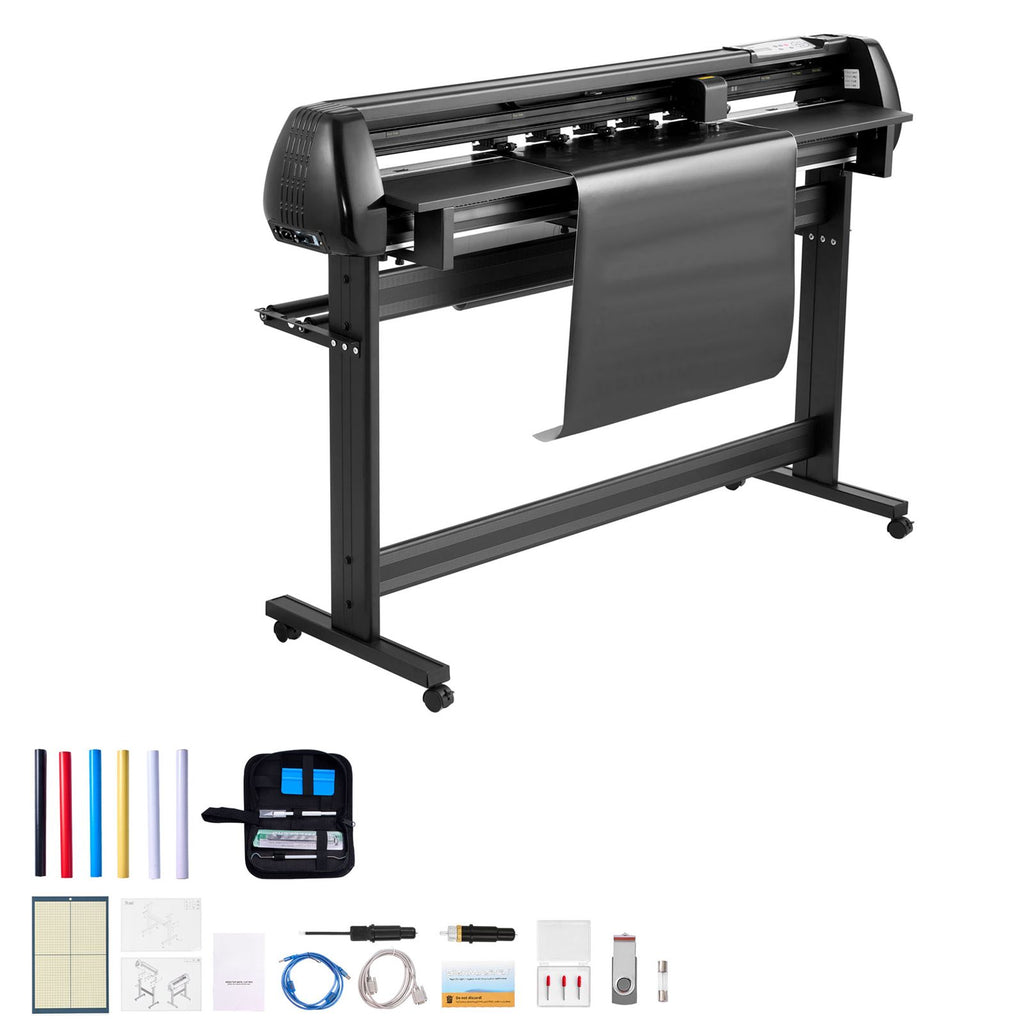 Vinyl Cutter Machine, 53 inch Max Feed Width, Dual Blades, Adjustable Force and Speed, LED Display, Vinyl Plotter Cutter Printer Bundle with Sticker Sheets, Transfer Film, Signmaster Software