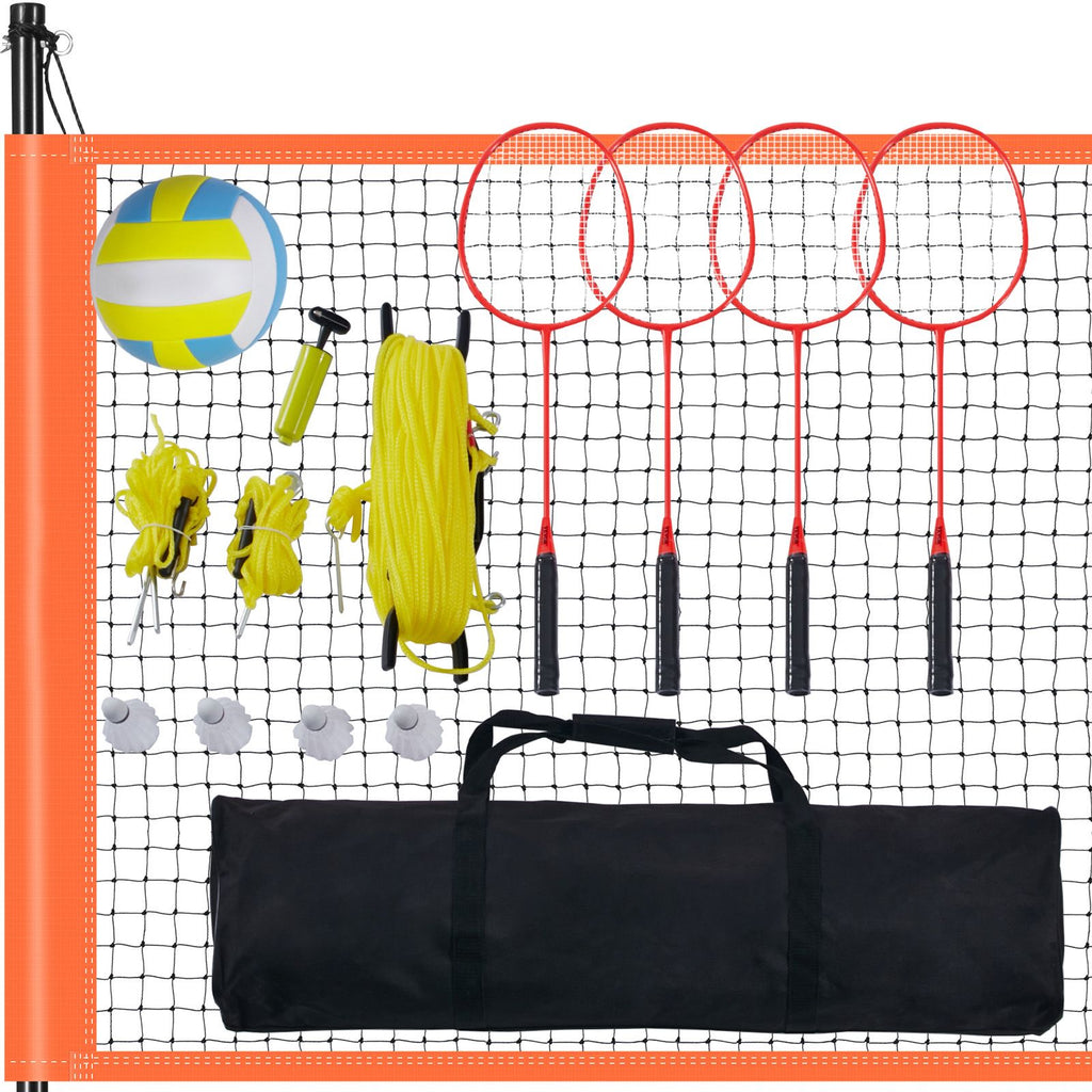 Volleyball and Badminton Set, Outdoor Portable Badminton Net, Adjustable Height Steel Poles, Professional Combo Set with PVC Volleyball, Pump, Carrying Bag, Easy Setup for Backyard Beach Lawn