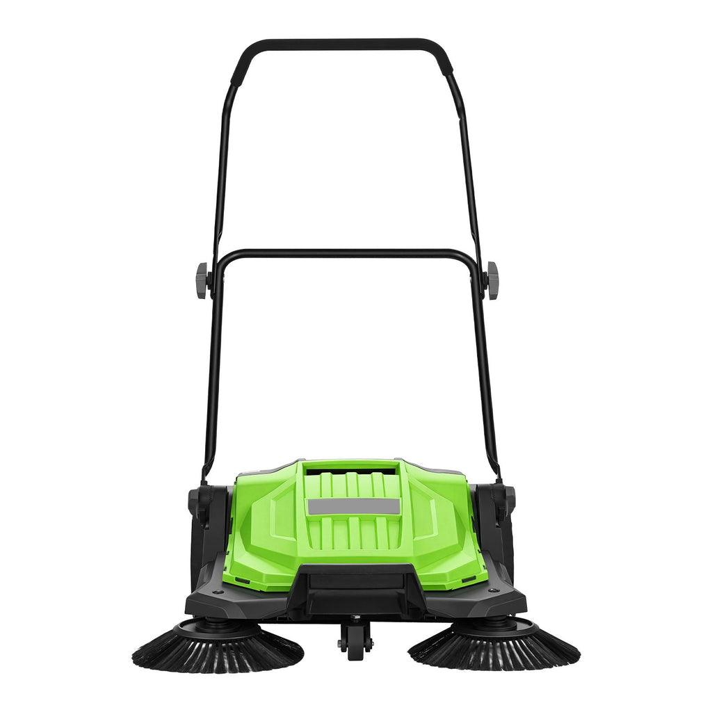 Walk-Behind Hand Push Floor Sweeper, Manual Floor Sweeper Non-Electric with 25.6" Sweeping Width, 5 Gallons Waste Container & Adjustable Folding Handle for Yards Walkways Patios Garages - Green