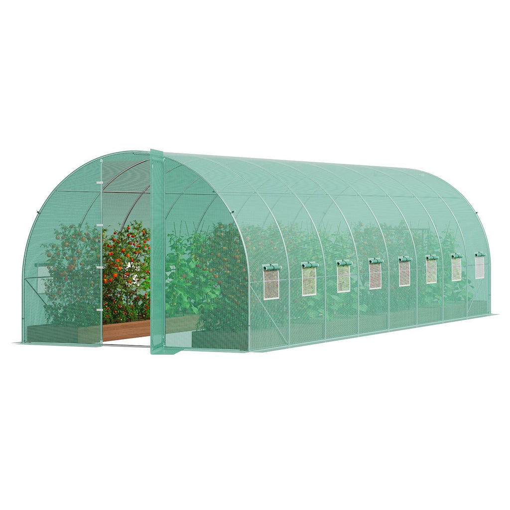 Walk-in Tunnel Greenhouse, 27.4x9.5x7.4 ft Hoop House Greenhouse Tunnel, Plant Hot House with Galvanized Steel Frame, Green PE Cover, Swing Door and 16 Roll-up Windows for Outdoor