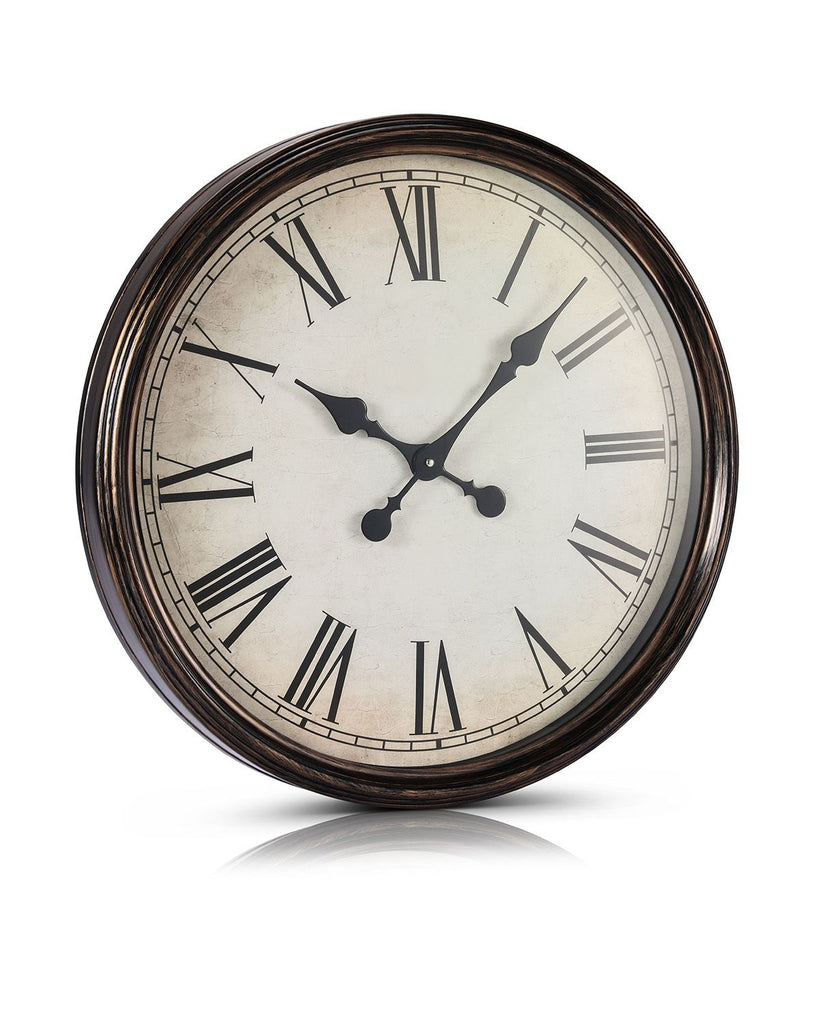 Wall Clock, 20 in Wall Clock Roman Numerals, Battery Operated Non Ticking Silent Classic Decorative Round Clocks, for Living Room Bedroom Office Kitchen Dining Room Home Decor Farmhouse, Brown