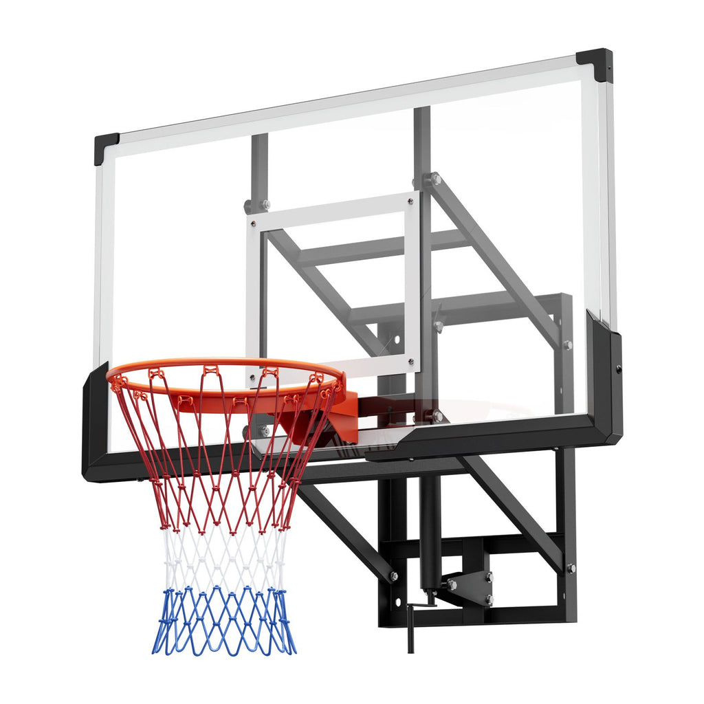 Wall Mount Basketball Hoop, 54-inch PC Backboard Mounted Basketball Hoop Outdoor with Hand-Crank Adjustment, 0.11 inch Thickened Backboard, Classic Basketballs Hoops Design, Indoor & Outdoor Use