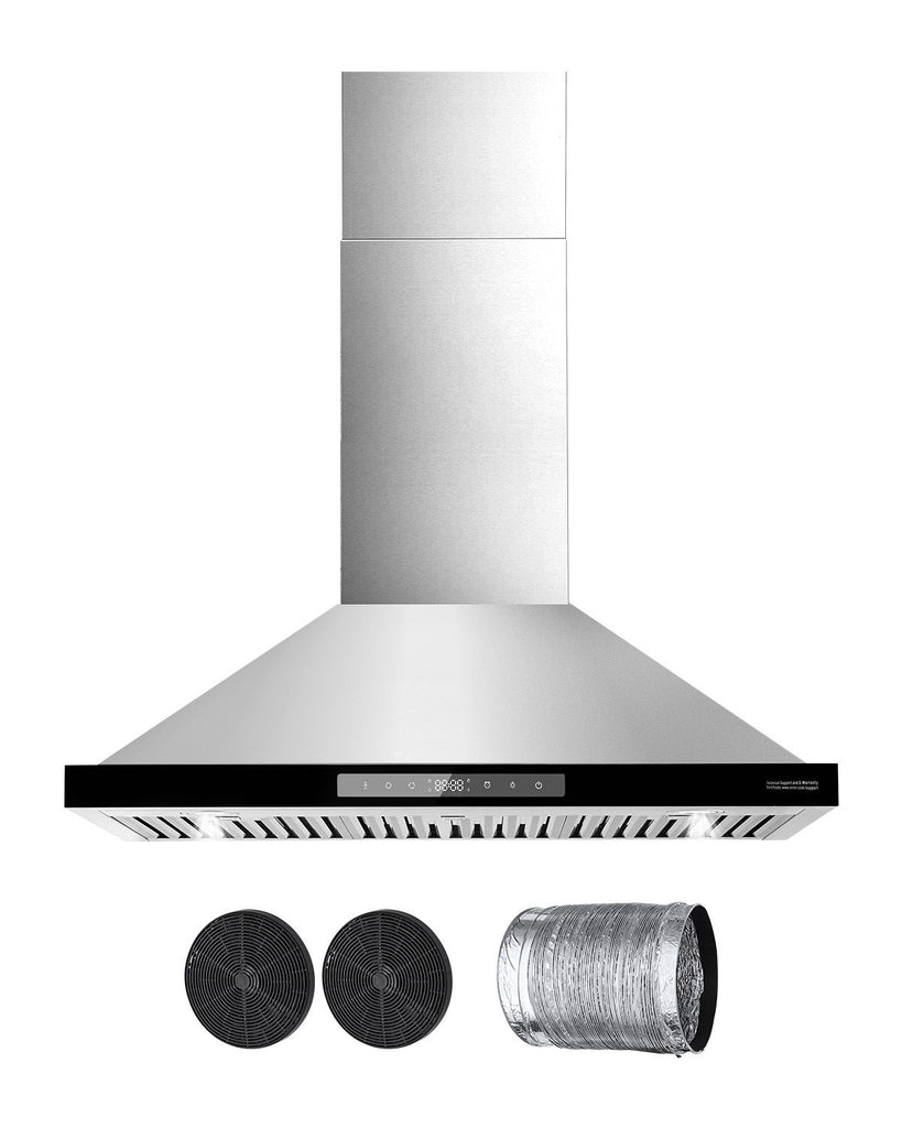 Wall Mount Range Hood, 36 inch Chimney-Style Ceiling Mount Vent, 800 CFM Stainless Steel Kitchen Stove Hood with Gesture & Touch Control, LED Light, Baffle Filters, Ducted/Ductless Convertible