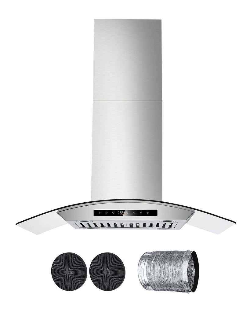 Wall Mount Range Hood, 36 inch Chimney-Style Ceiling Mount Vent, 800 CFM Stainless Steel Kitchen Stove Hood with Gesture & Touch Control, LED Light, Baffle Filters, Ducted/Ductless Convertible