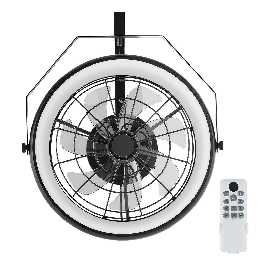 Wall Mounted Fan with Lights, 22 inch Wall Mount Fan with Remote, 6 Speeds Plug in Wall Fan, Reversible, Dimmable 3-color Lighting, Timer, 360°Adjustable Tilt for Workshop, Patio, Home